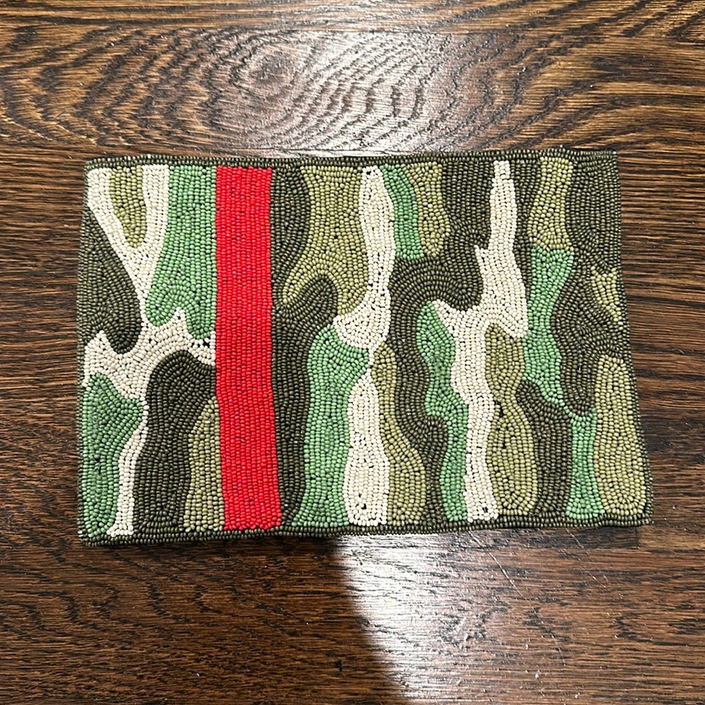 Ink+Alloy Camo beaded clutch